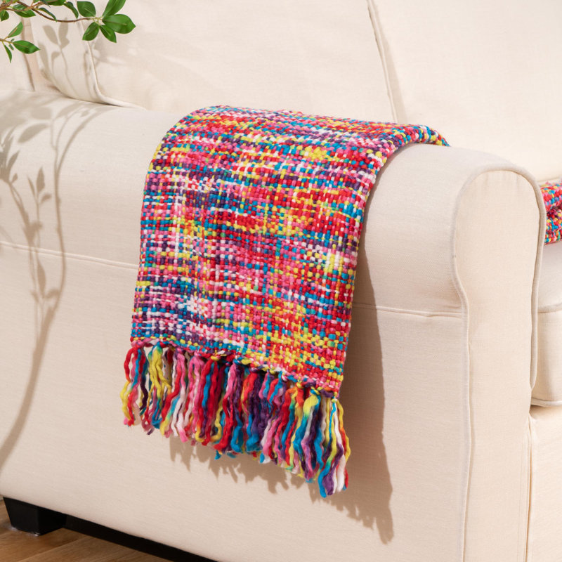 Rainbow Knitted Reversible Throw Blanket 50"x60"
