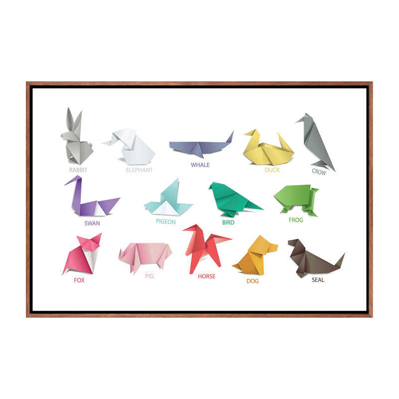 Origami, reproduction d'art graphique, H 18 po x l 26 po x P 1,5 po, Toile avec cadre brun, Pas de tapis