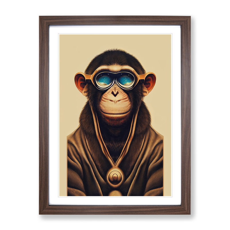 Cool Monkey - Single Picture Frame Print, 34cm H x 25cm W x 2cm D, Walnut