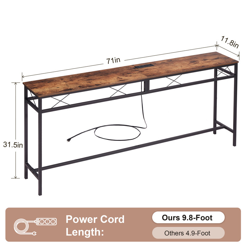Console Ramsdell avec prises intégrées, Brun, H 31,5 po x l 71 po x P 11,8 po