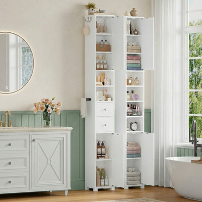 Armoire de salle de bain 71,4 "autoportante en lin avec 2 portes, 2 tiroirs (ensemble de 2)