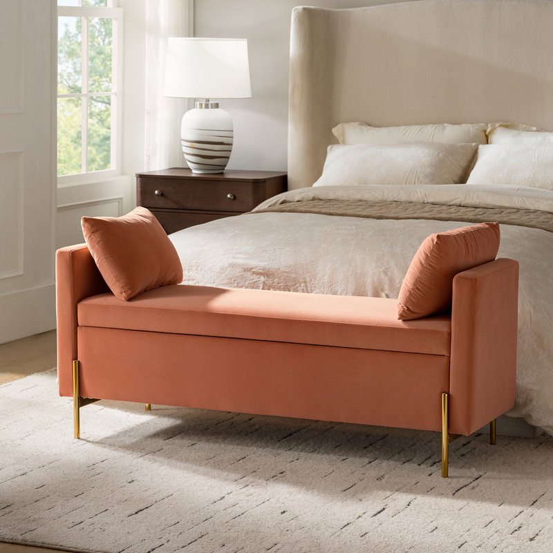 Banc rembourré avec rangement à compartiments et coussins décoratifs l 56 po Aristides, Corail