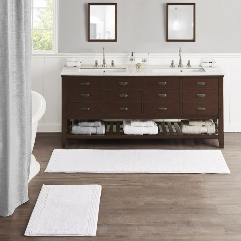 100% Cotton Tufted 3000 GSM Reversible Bath Rug White 21X34", Whie
