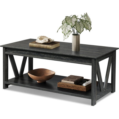Eoghan Farmhouse Coffee Table with Storage Shelf, Rustic Wood Square Coffee Table with X-Frame Base for Living Room
