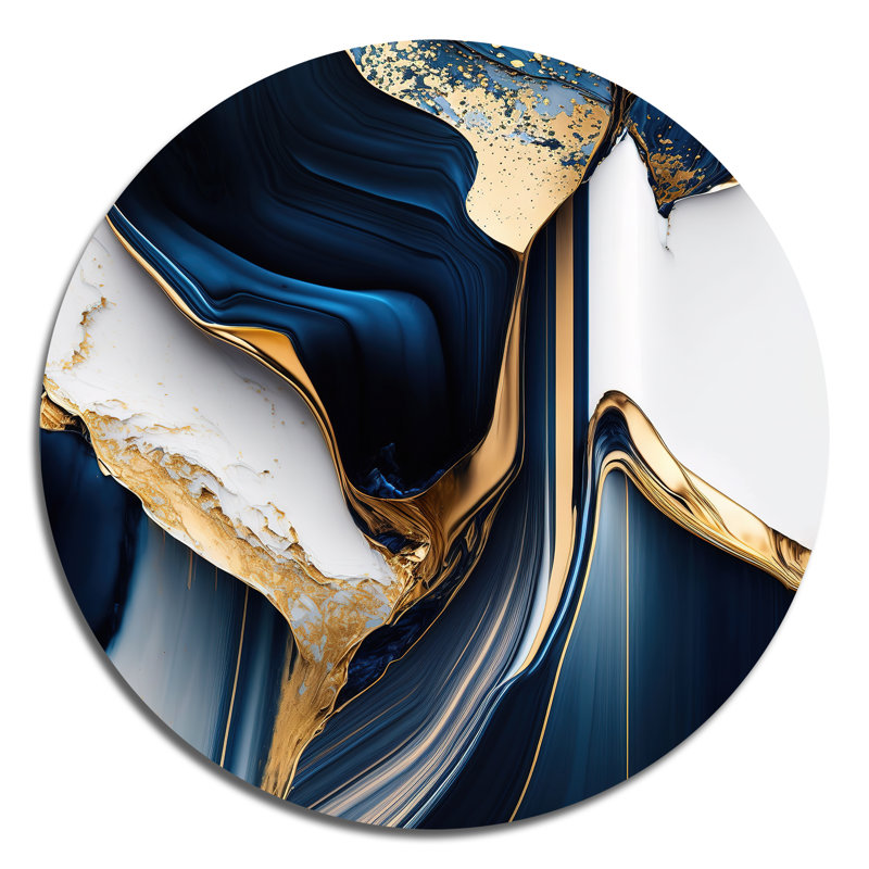 «Abstract Geode Waves Gold I» - Art abstrait rond en métal, H 16 po x l 16 po