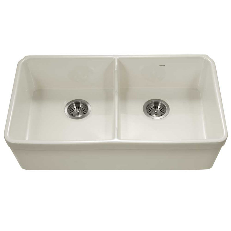 Évier de cuisine à double cuve encastrable 32 po x 18 po Platus Fireclay, Blanc