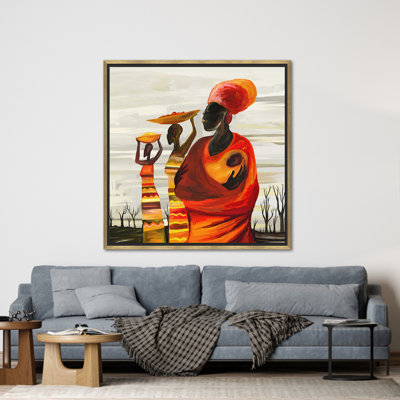 African Inspired Abstract Canvas Art featuring a Woman with Baby Wall Decor