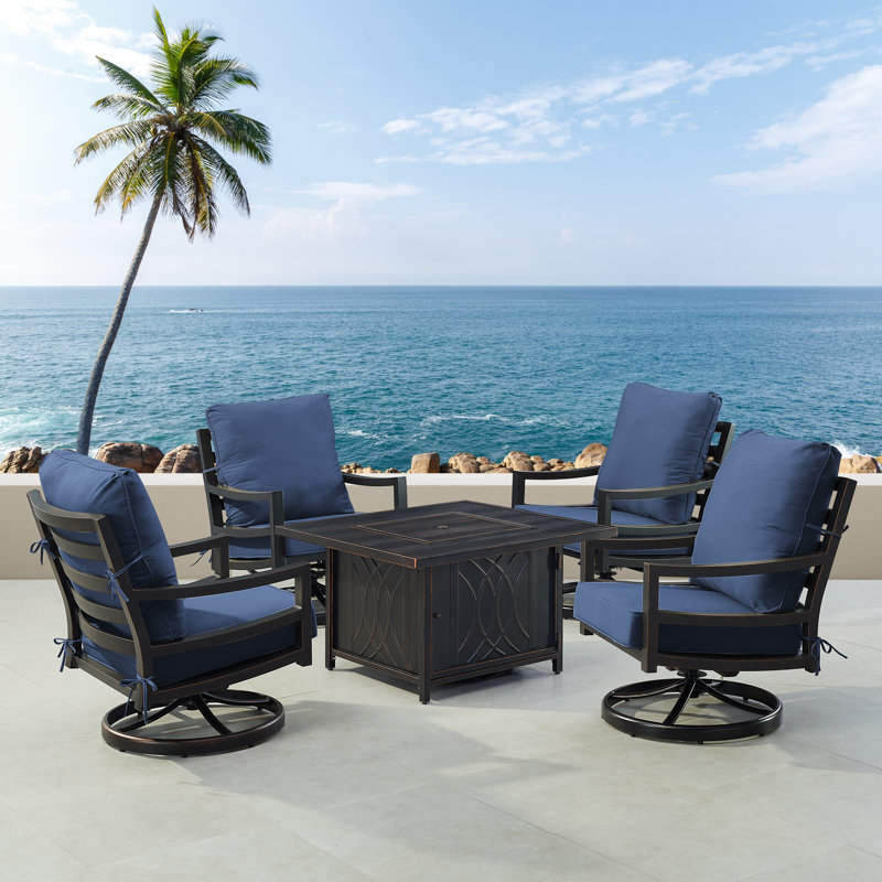 Ferruh 4 - Person Patio Conversation Set with Cushions, Blue