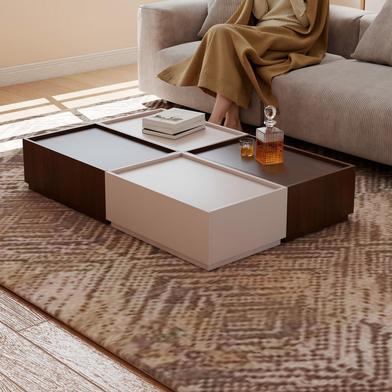 Table basse cubique avec rangement, 4 tiroirs