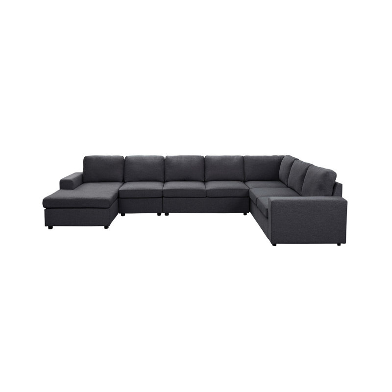 Latitude Run® Modular Sectional Sofa with Reversible Chaise in Dark Gray Linen