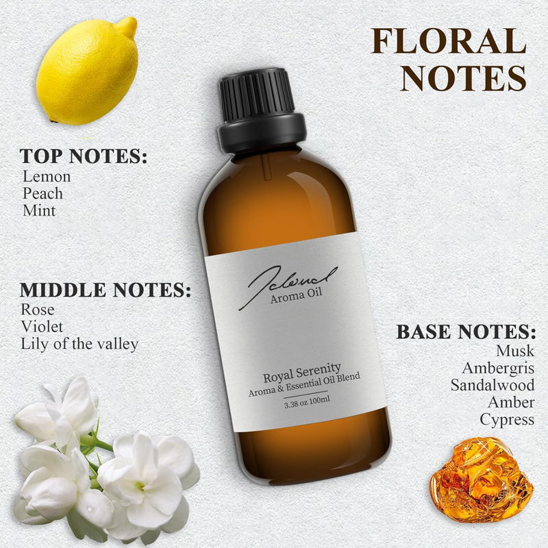 Royal Serenity - Huile essentielle pour aromathérapie à base de citron, jasmin et ambre