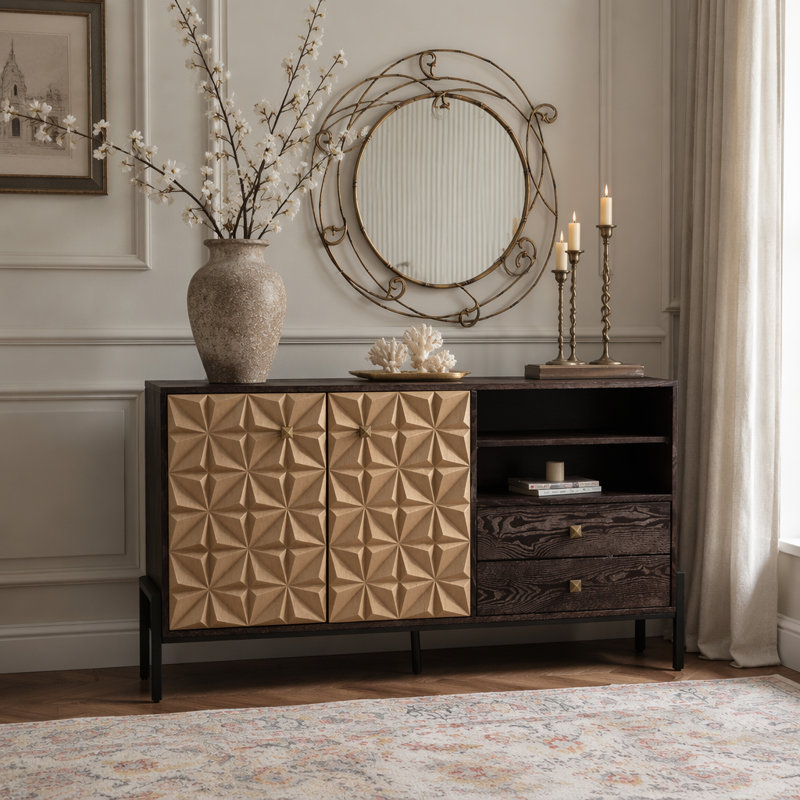 Buffet décoratif, buffet en bois avec 2 portes et 2 tiroirs pour la cuisine, la salle à manger et le salon