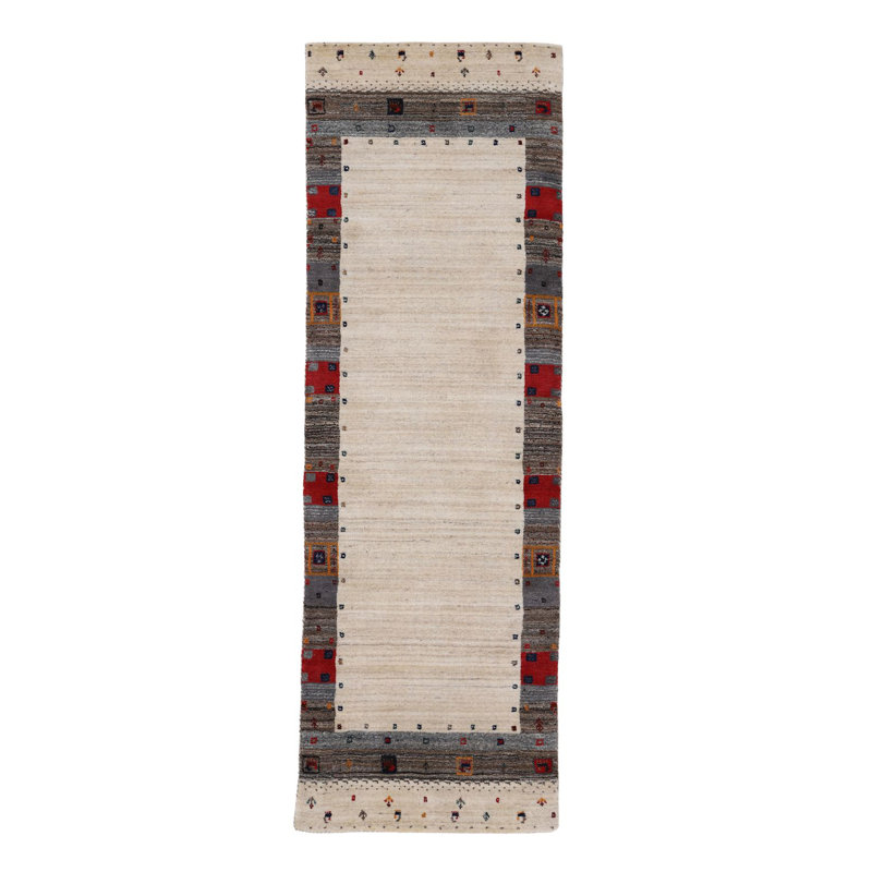 Gabbeh Vida Handwoven Wool Beige Rug, Runner 75cm x 200cm