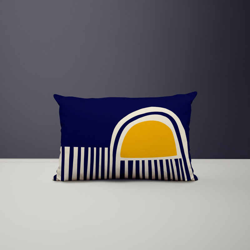 Polyester/Polyester Blend Lumbar Rectangular Indoor/Outdoor Pillow Cover & Insert, Yellow / Navy Blue