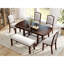 Extendable Farmhouse Dining Table for 4-8, Removable Leaf, Rectangular Solid and Manufactured Wood, Cherry Finish, 59-77 Inches