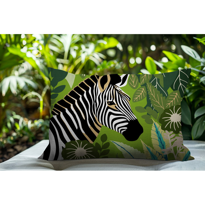 Oreiller rectangulaire réversible intérieur / extérieur Zyri Zebra, H 14 po x l 20 po, Chartreuse