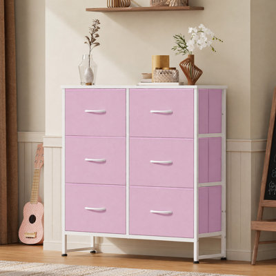 Dresser for Bedroom with 6 Drawers, Rustic Brown Wood Grain Print | Closet Dresser, Metal Frame, Wooden Top, Fabric Dresser for Closet, Living Room, Hallway