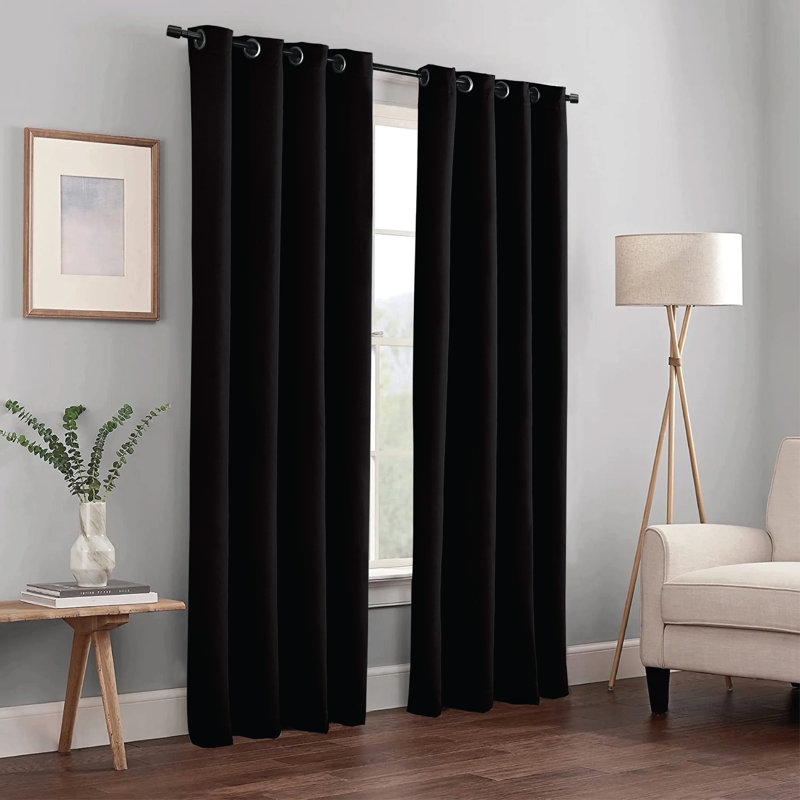 Frasco Blackout Curtain Pair, Black, 116.84cm Width x 137.16cm Drop