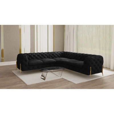 L-shape Corner Chesterfield Sofa  with Gold Metal Legs