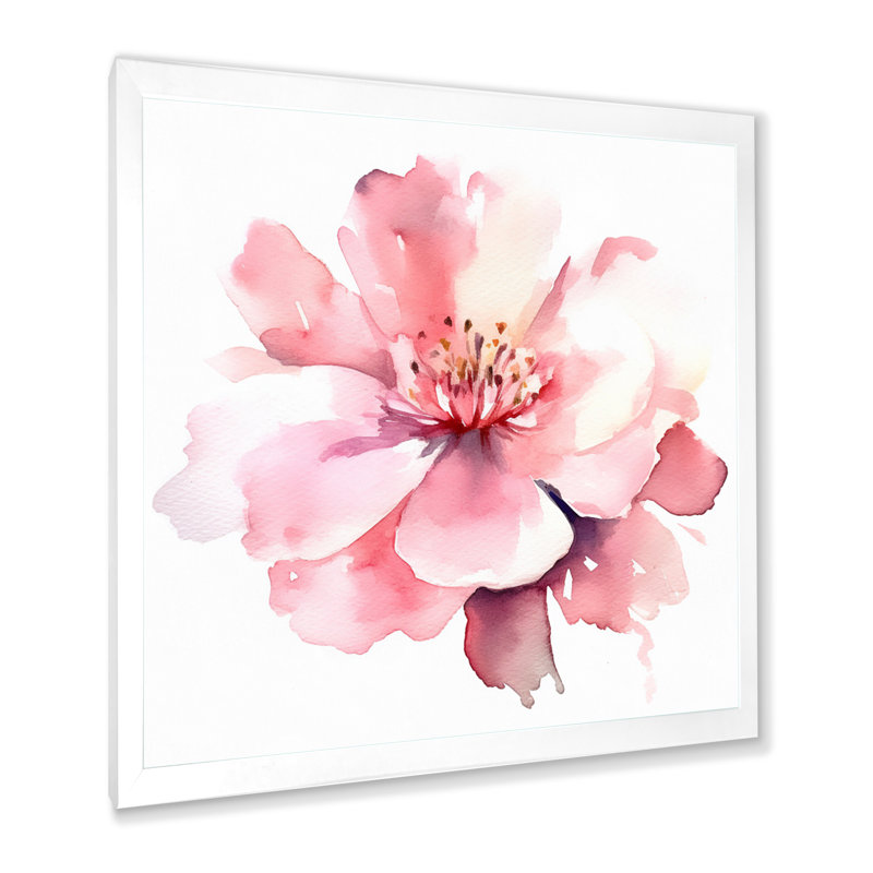 Délicate fleur d'hibiscus rose I sur toile, Cadre simple blanc, H 24 po x l 24 po x P 1 po