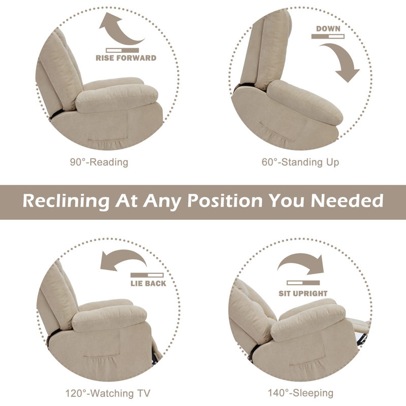 Faux Leather Heated Massage Chair, Cream Microfiber