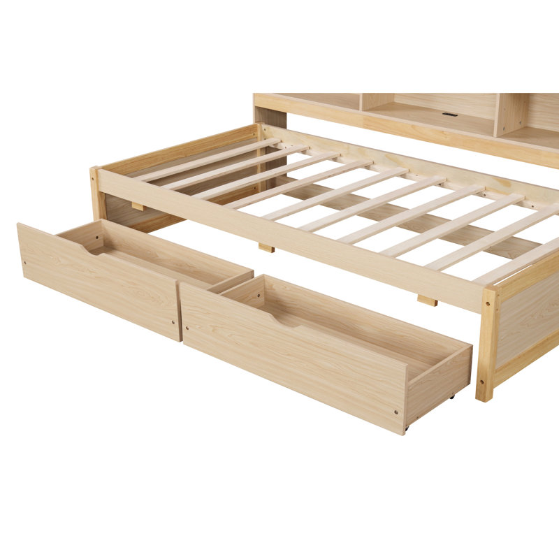 Lit de jour simple avec buffet, port, tablettes latérales Space Design, tiroirs, coloriage naturel