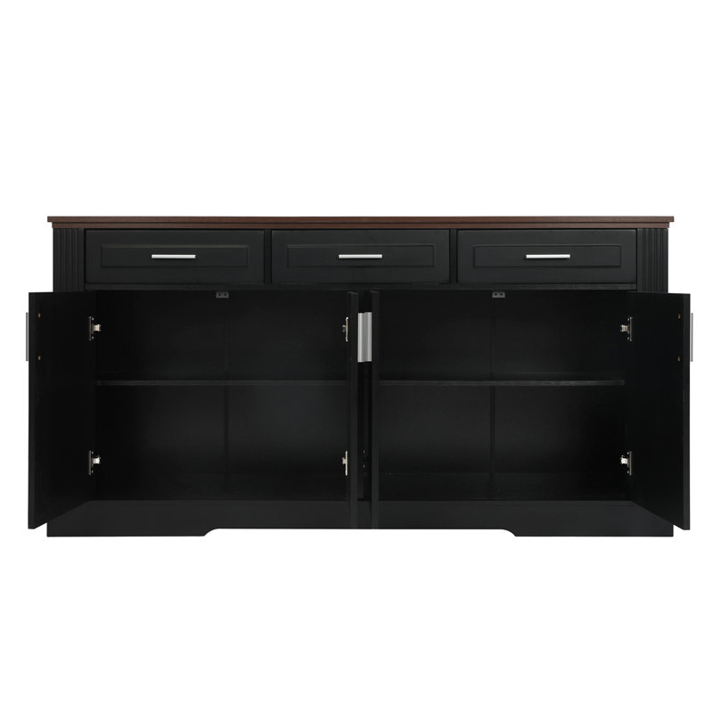 Modern Coffee Bar Station With 4 Doors And 3 Drawers, Wood Kitchen Storage Console Table For Living Room Dining Room Entryway