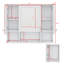 Armoire murale de salle de bain 35 po x 28 po avec trois portes en miroir et une étagère ouverte, unité de rangement pour médicaments-6103611
