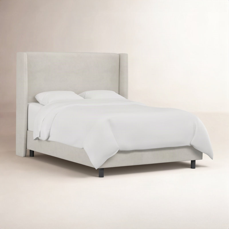 Lit tapissier Tilly, Double, Velours performance gris clair Bella