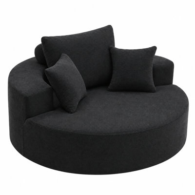 55" Wide Oversized Round Pillow Back Sofa With Cotton Blend Upholstery Cushions Modern Comfy Lounge Seating Black A Box