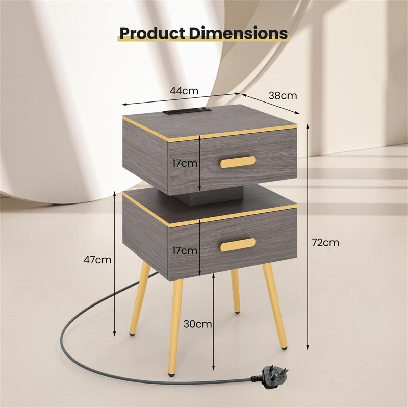 Barkad 44cm W Metal Bedside Table