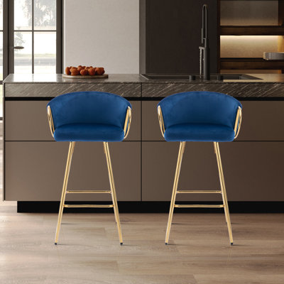 Tabouret de bar Mykaylah avec accoudoirs en métal et repose-pieds rectangulaire
