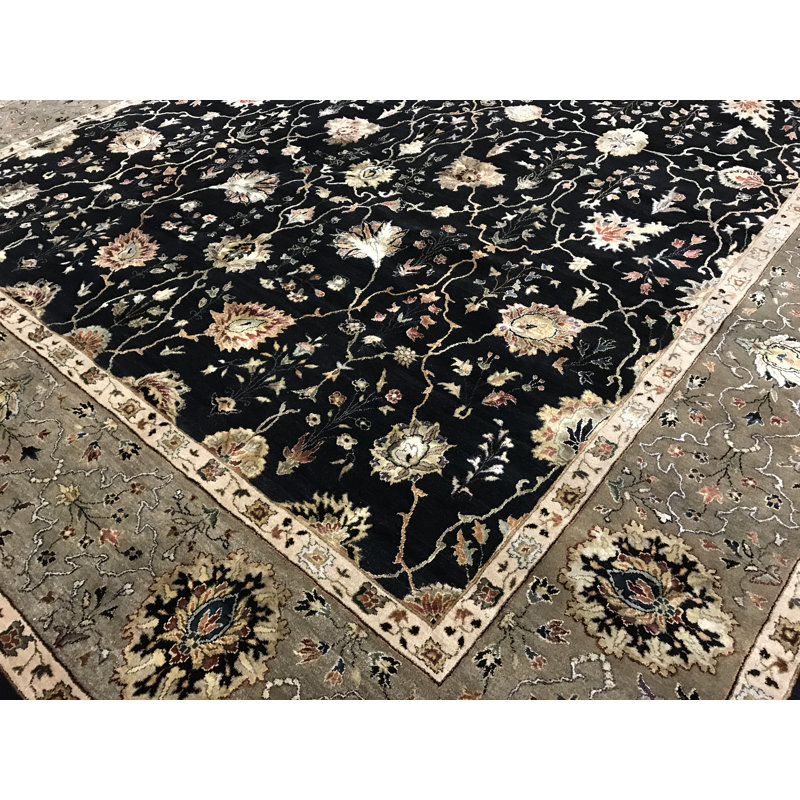 Tapis noir et brun de haute qualité noué à la main