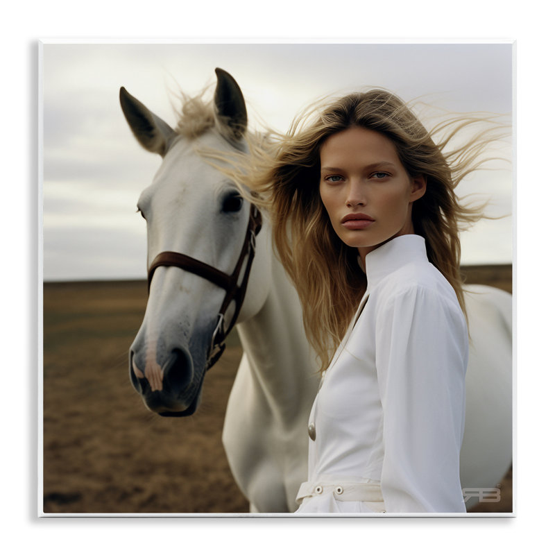 Art mural "Fille en blanc avec cheval" par RB