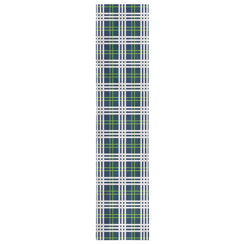 Chemin de table en polyester payant, L 72 po x l 16 po, Bleu marine collège / vert action / blanc