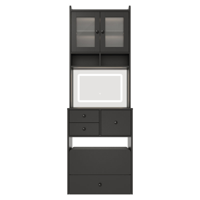 Compact Vanity, Make Up Vanity Desk with Mirror and Lights, Vanity Table Set with Charger Station, Black
