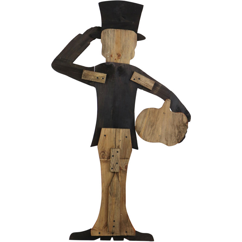 46" Painted Skeleton Holding Pumpkin Wooden Yard Stake