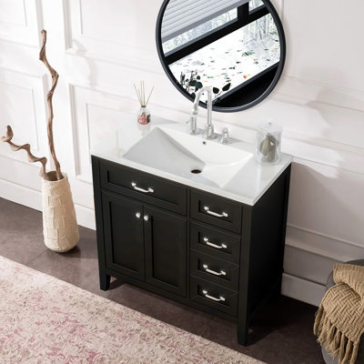 Meuble-lavabo 36 po avec lavabo en céramique, armoire de salle de bain avec tiroirs et armoire