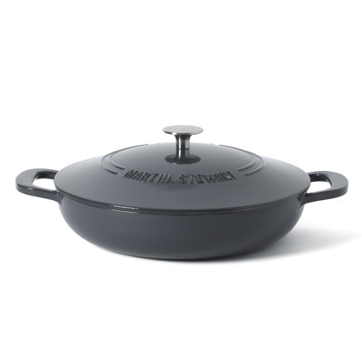 Martha Stewart Gatwick Enameled Cast Iron Braiser with Lid, 3.5-Quart Braiser Pan for Stovetop & Oven, Cast Iron Braising Pan, Grey