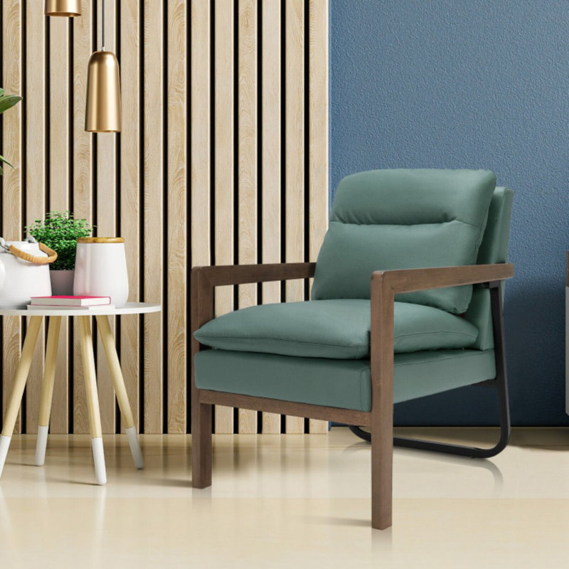 Chaise simple avec dossier rembourré très épais, Cuir vert