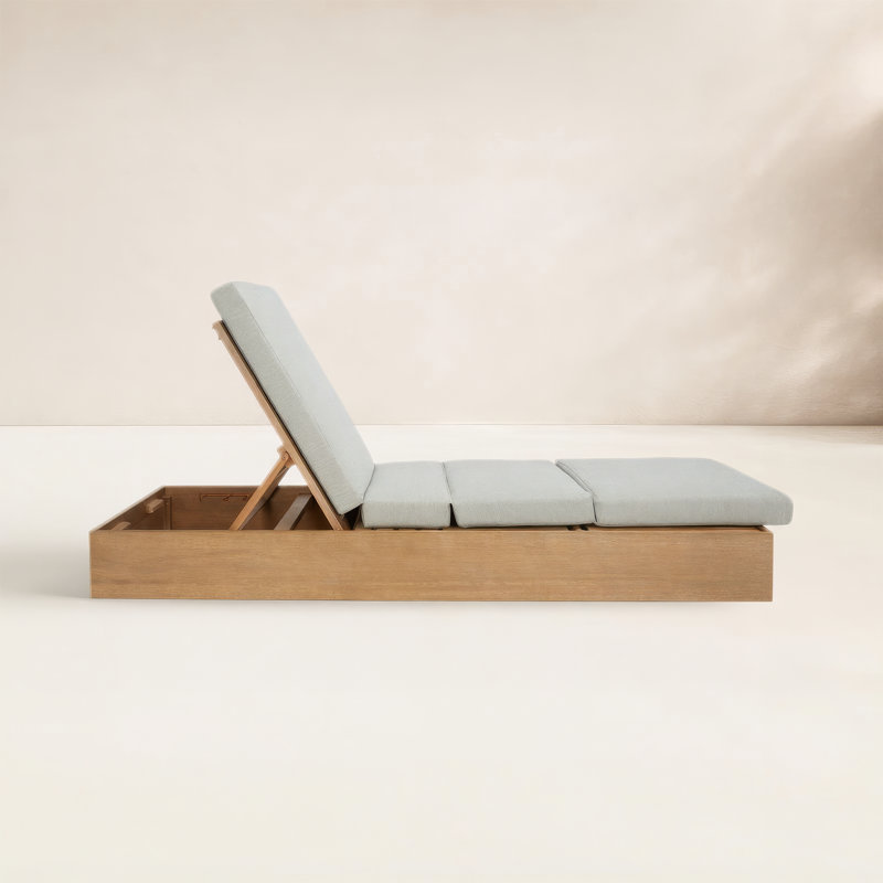 Fatima Wood Chaise Lounge Chair, Gray