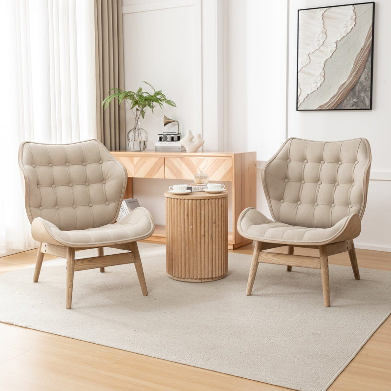 Fauteuil à oreilles capitonné Jeyshan, Polyester brun clair