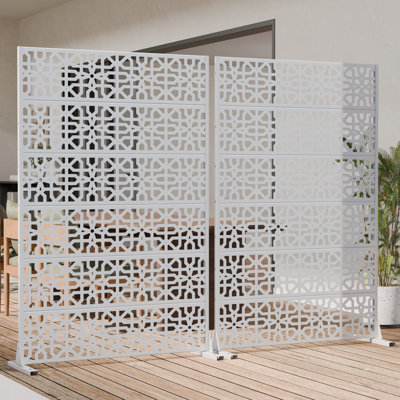 72" H x 47" W x 16" D Freestanding Outdoor Metal Privacy Screen Decorative Screen Room Divider Lattice Panel Fence Panel for Patio Set of 2