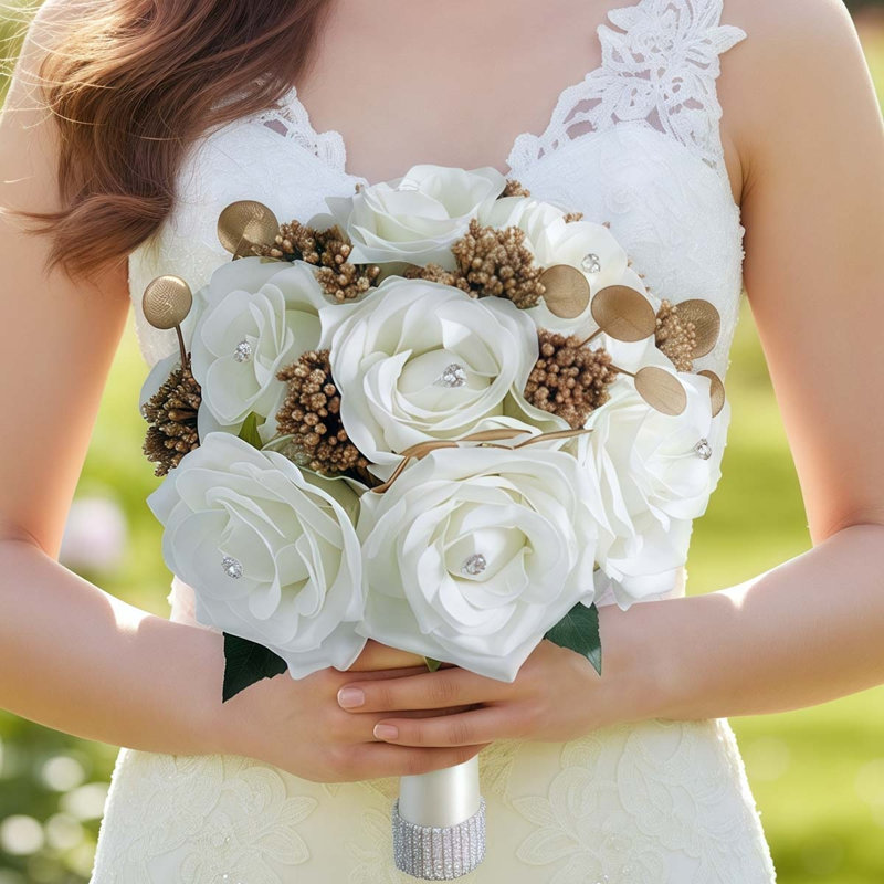Bouquets de mariage pour les demoiselles d'honneur, Blanc / Doré