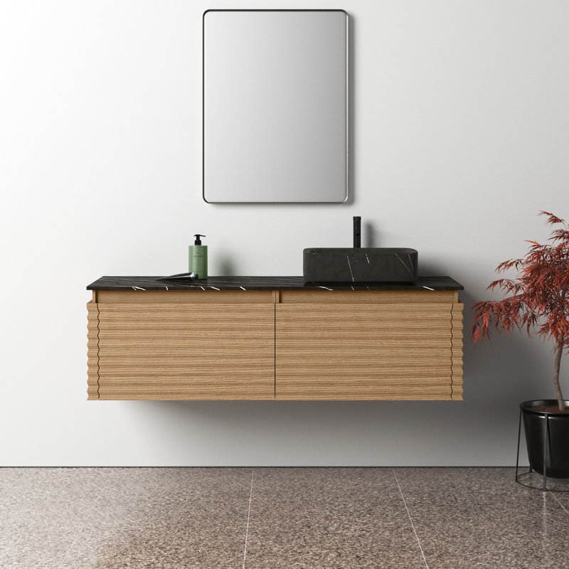 Jasmine 60'' Natural Veneer Plywood Bathroom Vanity with Engineered Stone Top