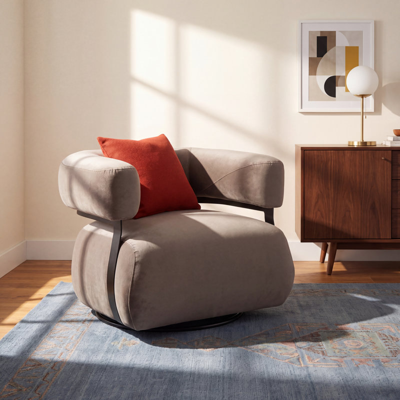 Lize Upholstered Swivel Barrel Chair, Surrey Fossil
