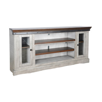 82 Inch TV Stand Media Console w Fireplace Opening, Gray, Brown Mahogany 