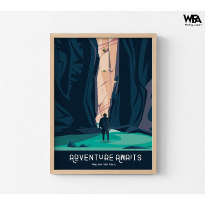 «Adventure Awaits» par Omar Escalante, décor de l'auberge de jeunesse, idée de cadeau de randonnée, affiche inspirante pour les randonneurs