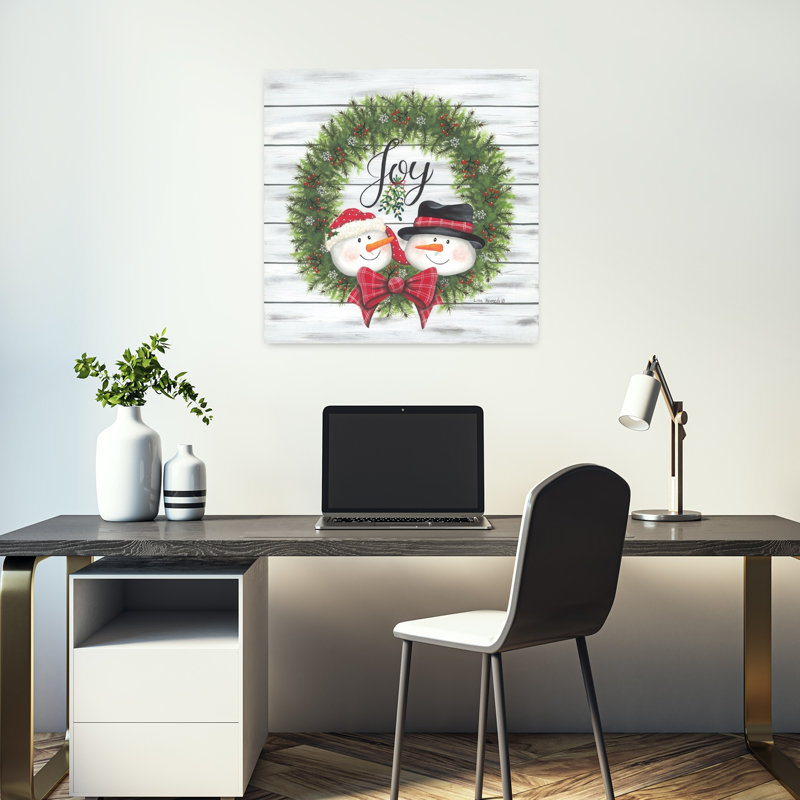 Joy Joy Snowman Wreath, art contemporain, H 18 po x l 18 po