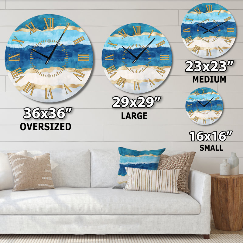Horloge murale en métal bleu doré Tropical Beach Ripples, Petit